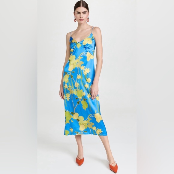 Bernadette Silk Jeanine Slip Dress in Citrusfield Blue Size EU 46 US 14 NWOT - Picture 1 of 11